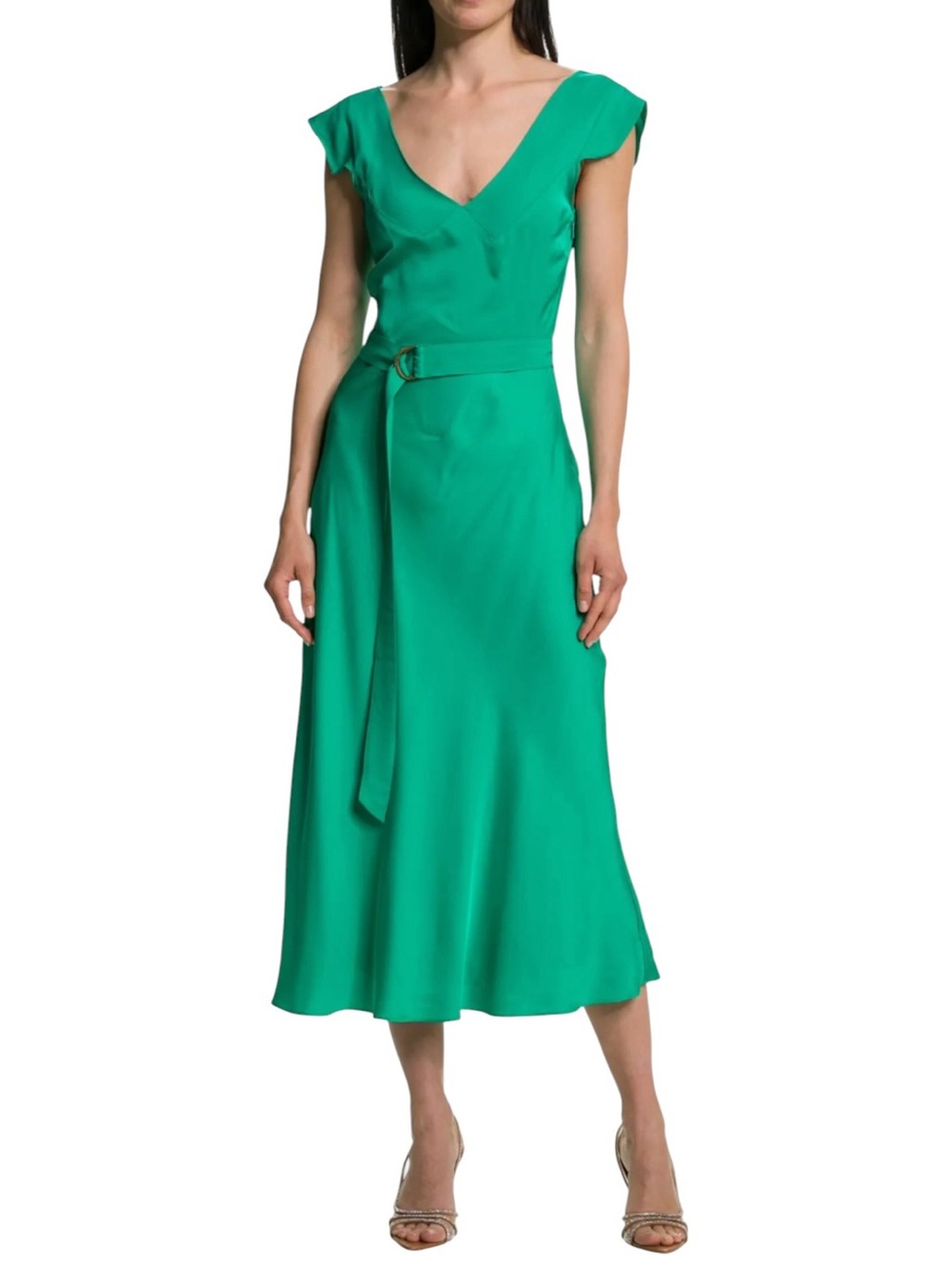 New Ted Baker London Green V-Neck Midi Dress with Tie Belt Size 2/Medium